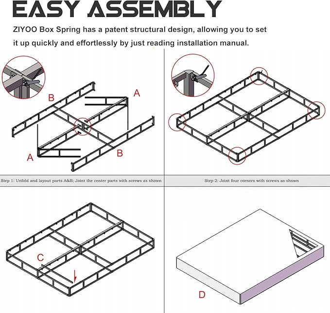 ZIYOO Twin Box Spring and Cover 9 Inch High Profile Metal Boxspring, Easy Assembly,Mattress Foundation/Heavy Duty Metal Steel Structure/Quiet Noise-Free