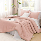 Litanika Comforters Blush Oversized Queen Size, 3 Pieces Lightweight Solid Bedding Set & Collections, All Season Fluffy Bed Set (98x98In Comforter & 2 Pillowcases)