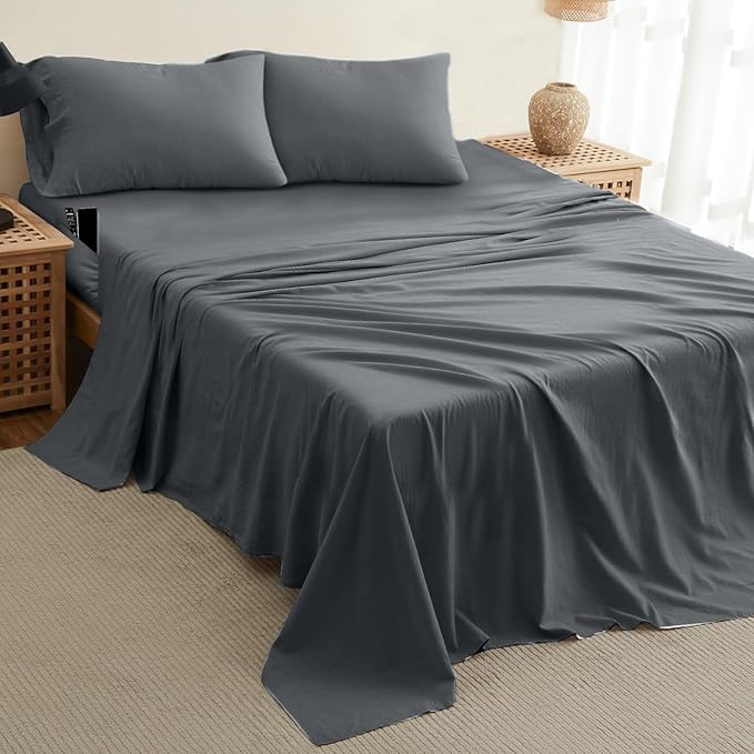 DREAMCARE King Size Sheets Set – 4 pcs Cooling Sheets – up to 21” Deep Pocket King Sheet Set – Hotel Luxury Sheets & Pillowcases – Superior Softness 100% Fine Microfiber with Side Pocket – Dark Gray