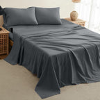 DREAMCARE California King Sheet Sets – 4 pcs Cooling Sheets – up to 21” Deep Cal King Sheets – Hotel Luxury Sheets & Pillowcases – Superior Softness 100% Fine Microfiber with Side Pocket – Dark Gray