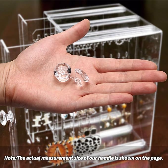 MroMax 2Pcs Tiny Pull Handle Diamond Acrylic Mini Knob 19mm Diameter Clear Shiny Cute Decoration for Jewelry Box, Gift Case and Makeup Box