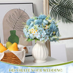 Tigeen 12 Bundles Peonies Artificial Flowers Faux Roses Silk Flowers Hydrangea Artificial Bouquet for Wedding Table Centerpiece Floral Vase Home Office Bridal Decor (Mist Blue)