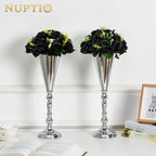 NUPTIO Black Artificial Roses Flowers: Fake Flower Bouquet Halloween Decorations - 15 Heads Artificial Rose Centerpieces with Base for Gothic Wedding Party Table Decor 2 Pcs