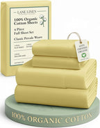 LANE LINEN 100% Organic Cotton Vintage Pre Washed Bed Sheets Full Size, Eco Friendly Sustainably Produced, Machine Washable Naturally Temperature Regulating Full Size Bedding- Cocoon