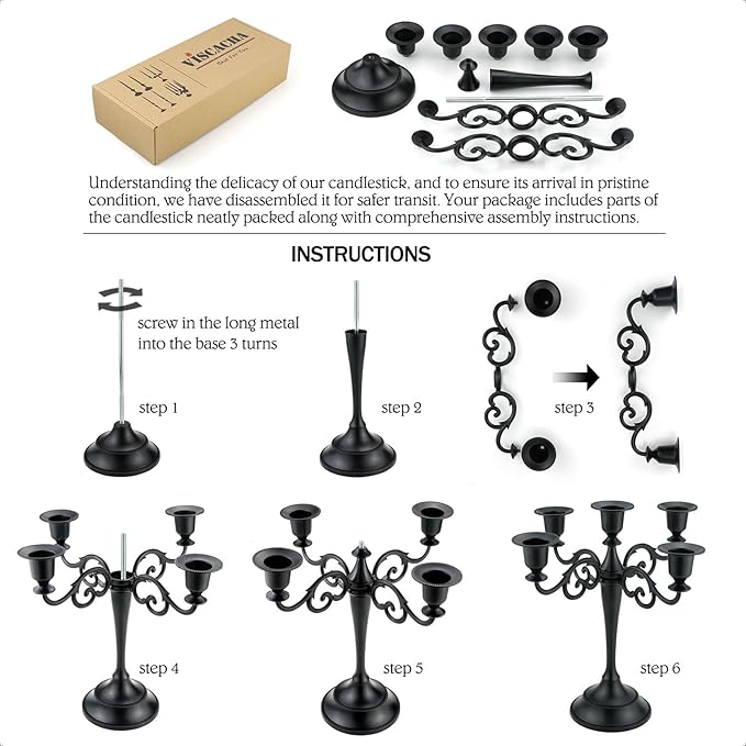 Copper Candle Holder，5 Wick Metal Candle Holders for Taper Candles（10.6 inch Tall Candelabra, for 1/2-1 inch Pillar Candles Diameter Each）,Centerpiece Elegant Decoration Piece for Table