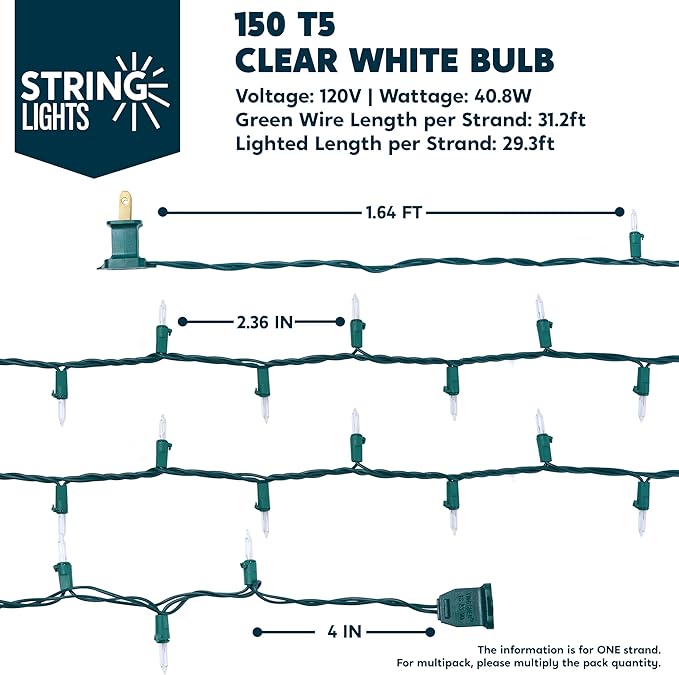 Joiedomi Clear Christmas String Lights Indoor,300(2x150) Mini Warm White Fairy Light,62.4FT Lighting Decor for Patio Dorm Classroom Bedroom Holiday Wedding Party Garland Birthday Festival,Green Wire
