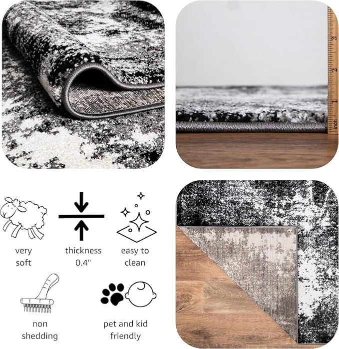 Keen Home Design Area Rugs - 10x14 Non-Shedding, Abstract Rugs for Kitchen, Living Room, Bedroom, Dining Room, Entryway - Size: 9'10" x 14', Abstract Black