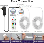 Led Lights for Bedroom, IC+RGB 200FT (2 Rolls of 100ft) Strip Lights, 24Key Remote with App Control, Music Sync Color Changing for Room Decor Party