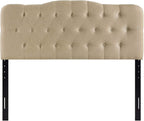 Modway Annabel Tufted Button Linen Fabric Upholstered Queen Headboard in Beige