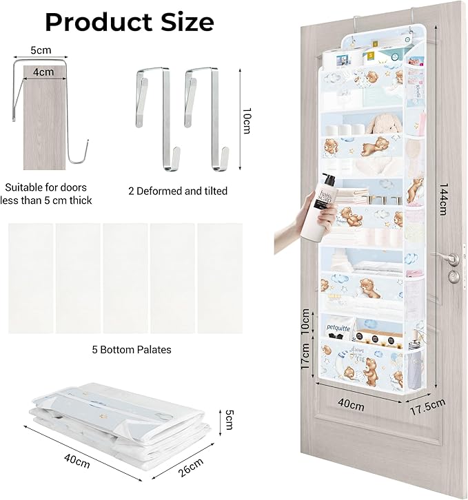 Clastyle Animals Over The Door Organizer Star Nursery Hanging Storage Organizer for Kids Clothes Diaper Toy Closet Door Hanging Shelf Storage for Bedroom Bathroom Pantry, Bear, 5-Tier