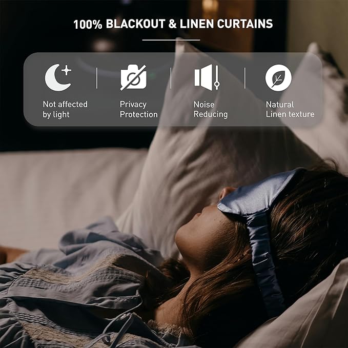 KangBang Brown Linen Blackout Curtains 72x84 Inch, Extra Wide Linen Window Drapes for Large Windows Full Light Blocking Loop Pocket Back Tab Track System Drapes for Living Room, Biscuit