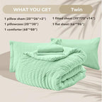 HYMOKEGE Mint Green Twin Comforter Set Seersucker 5 Pieces, All Season Luxury Bed in a Bag for Bedroom, Bedding Set with Comforter, Sheets, Pillowcase & Sham