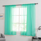 HUTO Window Sheer Turquoise Curtains for Bedroom Rod Pocket Voile Sheer Drapes for Living Room 2 Panels Curtains Each is 52 inches Wide by 63 inches Long