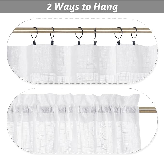 RYB HOME Kitchen Curtains 36 inch Length, White Semi Sheer Window Drapes Short Curtains for Farmhouse Cafe RV Bathroom Small Window, W 52 x L 36, White, Set of 2
