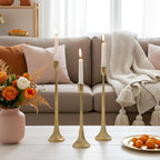 Gold Taper Candle Holder 3-Pack - Elegant Candlestick Holders for Wedding, Table, Party Decor - Holds 3/4 inch Taper Candles