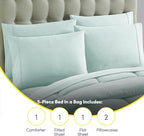 Sweet Home Collection 5 Piece Comforter Set Bag Solid Color All Season Soft Down Alternative Blanket & Luxurious Microfiber Bed Sheets, Aqua, Twin XL