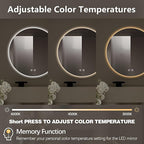 Niccy Round Led Mirror for Bathroom, 32" Circle Frameless Backlit Mirror wiht Light, Anti-Fog, 3 Colors, Waterproof, Memory Function