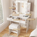 Vabches Vanity Desk with Mirror and Lights,Makeup Vanity Table with Charging Station,Vanity Set with 2 Drawers & Lots Storage Space,3 Lighting Modes Adjustable Brightness,White