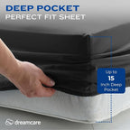 DREAMCARE Full Size Sheets - Cooling Bed Sheets - 4pcs Set - up to 15" Deep Pocket Full Sheet Set - Sheets Full Size Bed - Soft & Long Lasting 100% Fine Brushed Polyester with Side Pocket - Gray