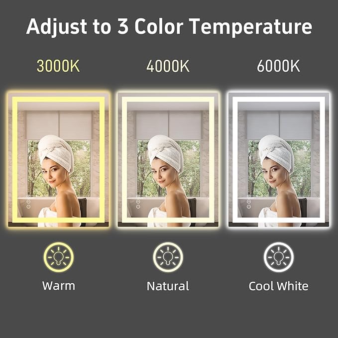 36"x 36" LED Bathroom Mirror with Lights, Double Lighting Sources Dimmable, LED Mirror for Bathroom, Anti-Fog, Lighted Bathroom Vanity Mirror for Wall, ETL Listed, Tempered Glass(Horizontal/Vertical)