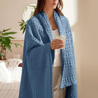 PHF 100% Cotton Waffle Weave Throw Blanket, Soft Lightweight Breathable Cozy Throws for Couch Bed Sofa, Luxury Aesthetic Woven Blanket for Home Decor & Office, 50"x60", Denim Blue