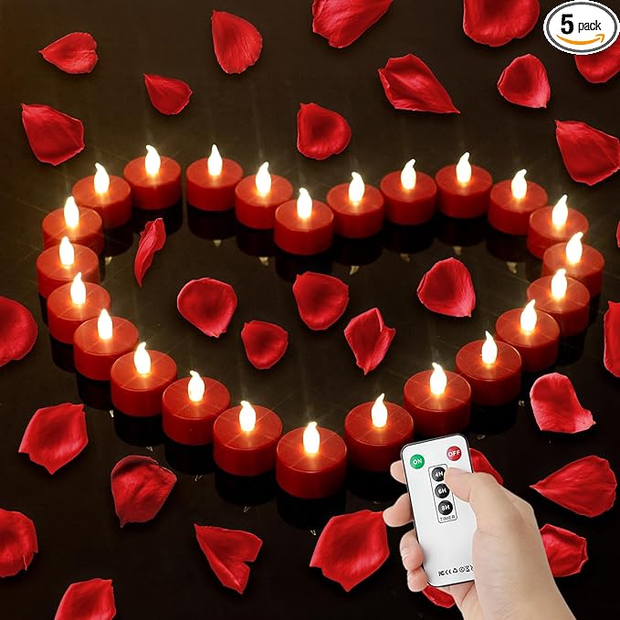 Tea Light Candles with Remote Control,Flickering Flameless LED Candle,Long Lasting 400+Hours,Battery Operated with Timer for Home Decoration Seasonal &Festival Celebration(12pcs Red)