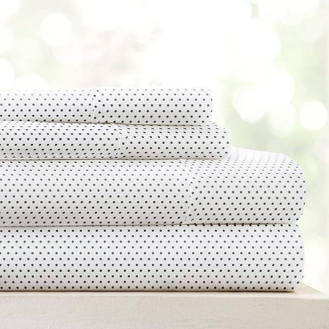 Linen Market Double-Brushed Patterned Microfiber California King Sheet Set 4 Piece – Oeko-TEX Certified Ultra Soft & Wrinkle-Free - 16" Deep Pocket Sheets Easy Care Cal-King Size - Stippled Gray