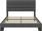 SHA CERLIN Full Platform Bed Frame with Upholstered Fabric Headboard, Mattress Foundation with Strong Wooden Slats Support, No Box Spring Needed, Grey