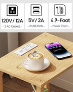 TUTOTAK End Table with Charging Station, Small Side Table with Outlets, Nightstand Bedside Table, 2-Tier Storage Shelf for Small Space, Living Room, Bedroom, Natural TB01BN040