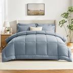 CozyLux Twin Comforter Set with Sheets Grayish Blue, 5 Pieces Bed in a Bag, Dusty Blue Comforter Twin Size, All Season Bedding Set with Stitch Quilted Comforter, Flat Sheet, Fitted Sheet, Pillowcases