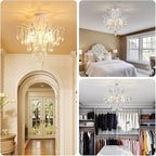 WUZUPS Crystal Chandelier Flushmount Ceiling Light Modern Lighting Fixture for Bedroom Hallway Bar Kitchen Bathroom, H 17.5'' x W 19.3'', E12 Base, White