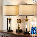 25'' Farmhouse Table Lamps for Living Room Set of 2 with USB C+A Ports, Vintage Bedside Lamp for Bedroom, Touch Lamps for Nightstand, Dual Lights Independent Switch, 4 Bulbs Included, Gold
