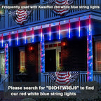 Kwaiffeo 4th of July Decorations Outdoor, Red White Blue Meteor Shower Lights for Independence National Memorial Day, Patriotic Flag Lights, 8 Tubes