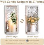 Wood Small Wall Shelves for Candle - Decorative Farmhouse Floating Shelf Candle Sconces for Wall Decor - Rustic Carved Floating Shelf Wooden Shelving for Bathroom Bedroom