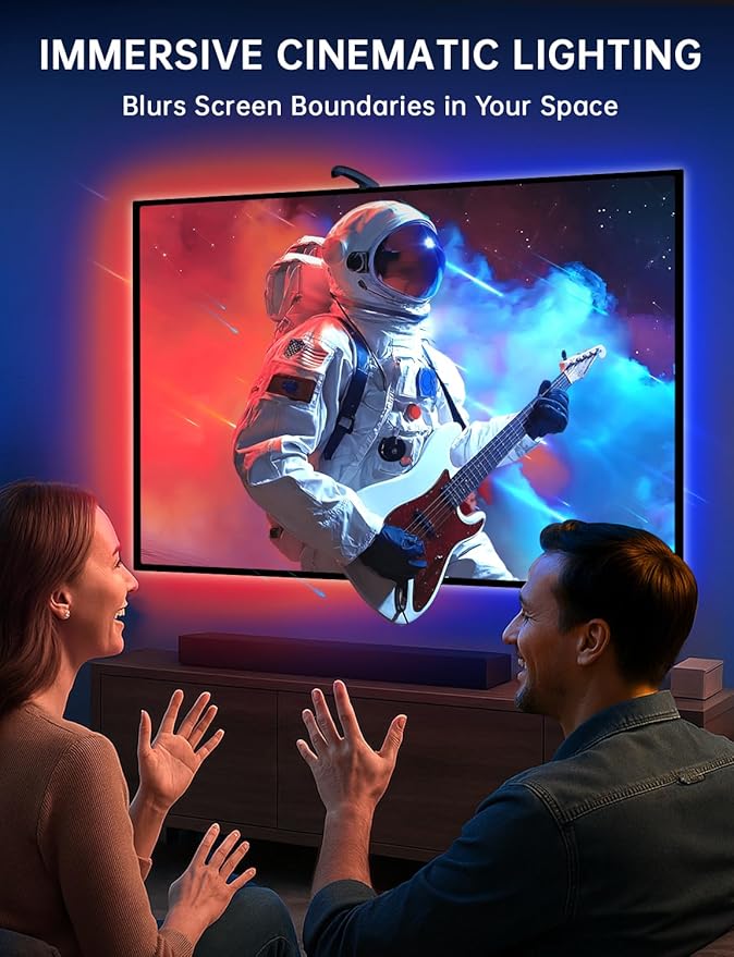 TV LED Backlight, 14.7ft LED Lights for 55-65 Inch TVs, Smart App Control TV Lights That Change with TV, USB-C Powered, RGB LED Strip Lighting Sync to Screen