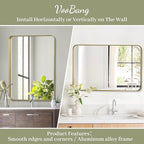 VooBang Bathroom Mirror 30x40 inch, Gold Gorgeous Deep Frame Wall Mirror, Modern Round Corner Bathroom Vanity Mirror for Bedroom, Living Room, Hanging or Leaning Horizontal or Vertical, Gold