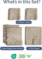 Extra Deep Split King Sheet Set - 7 Piece Breathable & Cooling Sheets - Hotel Luxury Bed Sheets Set - Easy Fit - Soft, Wrinkle Free & Comfy Sheets Set - Heathered Beige Sheet Set w/Extra Deep Pockets