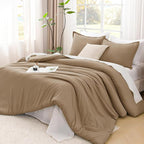 Litanika Comforters Taupe Oversized King Size, 3 Pieces Lightweight Solid Bedding Set & Collections, All Season Fluffy Bed Set (120x98In Comforter & 2 Pillowcases)