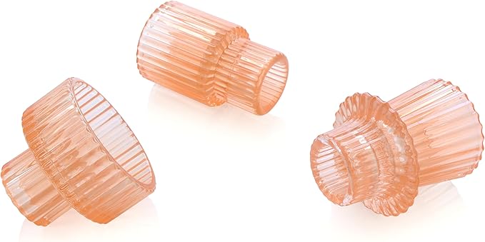 Vixdonos Taper Glass Candlestick Holders Tealight Candle Holders for Table Centerpieces, Wedding Decor and Dinner Party (3 Pcs, Orange Pink)