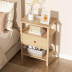Lerliuo Nightstand Set of 2 with Charging Station and USB Ports, 3-Tier Storage End Table with Drawer Shelf, Night Stand for Small Spaces, Wood Bedside Table for Living Room, Bedroom - Natural Wood