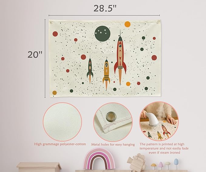 Outer Space Party Supplies Rocket Solar System Planet Themed Rectangular Banner Flag Wall Sign Decor Gift for Baby Boy Girl Kids,Nursery Above Crib Bedroom Playroom Reading Room Classroom Wall Decor