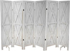 Premium Home 6-Panel Room Divider – Rustic White Barn Door, X Pattern Folding Privacy Screen, Partition Wall