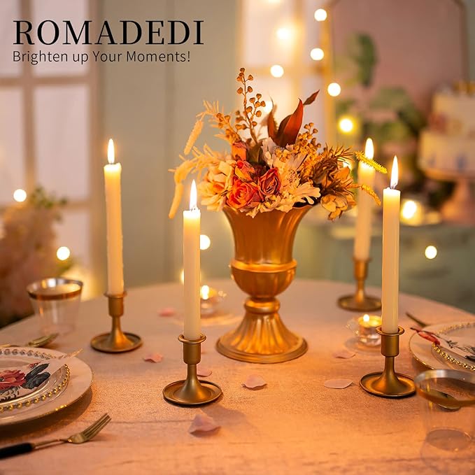 Candlestick Holders Taper Candle Holders, Romadedi Gold Candle Stick Candle Holder for Table Centerpiece, Wedding Reception, Festive Christmas Mantel Decoration or Home Decor, Set of 6
