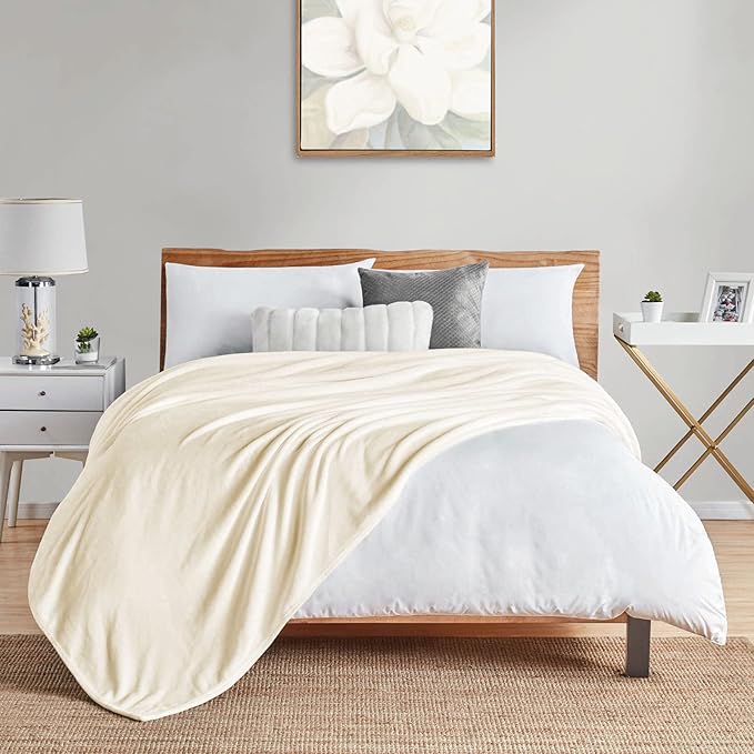 Walensee Fleece Blanket Plush Throw Fuzzy Lightweight (Throw Size 50x60 Cream) Super Soft Microfiber Flannel Blankets for Couch, Bed, Sofa Ultra Luxurious Warm and Cozy for All Seasons