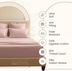 King Sheets Deep Pocket, 100% Egyptian Cotton Sheets For King Size Bed Dusty Rose, 800TC Luxury Soft & Breathable Naturally Cool Fully Elasticated Cotton Sheet Set, No Pill Fade Resistant- Sepia Rose
