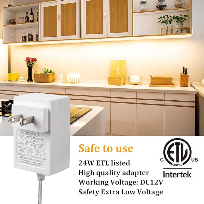 WOBANE Under Cabinet Lighting, 8PCS LED Strip Lights with Remote and 24W Adapter, Ultra Bright 240-LED Tape Light for Kitchen,Counter,Shelf,TV Back 2700K Warm White,Dimmable,Timing,Memory Function