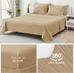 HYMOKEGE Khaki Twin Comforter Set Seersucker 5 Pieces, All Season Luxury Bed in a Bag for Bedroom, Bedding Set with Comforter, Sheets, Pillowcase & Sham
