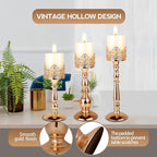 Candle Holders for Pillar Candles Set of 3 Gold Vintage Tall Candle Holders Decorative Large Table Centerpieces Candle Stand Decor