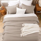 Litanika Light Coffee Comforters Oversized King Size, 3 Pieces Lightweight Solid Bedding Comforter Set, All Season Fluffy Bed Set (120x98In Comforter & 2 Pillowcases)