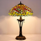 Tiffany Table Lamp Green Red Stained Glass Desk Lamp 16X16X24 Inches Dragonfly Style Reading Light